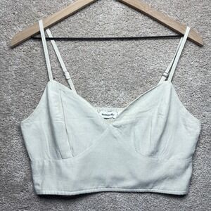 MIDNIGHTSKY Smocked Crop Top Cream Spaghetti Strap Linen Blend Boho Cottage L